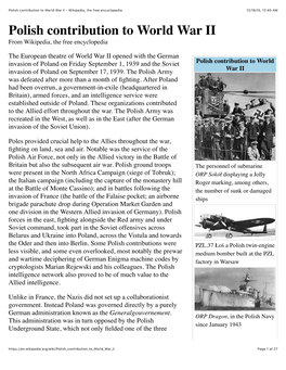 Polish Contribution to World War II - Wikipedia, the Free Encyclopedia 12/18/15, 12:45 AM Polish Contribution to World War II from Wikipedia, the Free Encyclopedia