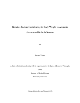 Genetics Factors Contributing to Body Weight in Anorexia Nervosa And