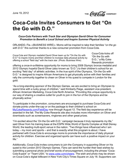 Coca-Cola Invites Consumers to Get “On the Go with D.O.”