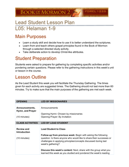 Lead Student Lesson Plan L05: Helaman 1-9 Main Purposes