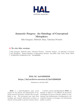 An Ontology of Conceptual Metaphors Aldo Gangemi, Mehwish Alam, Valentina Presutti