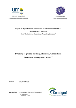 Coleoptera, Carabidae): Does Forest Management Matter?