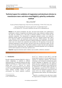 And Micro-Sized Mgal2o4 Spinel by Combustion Method