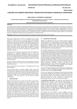 A Review on Current Industrial Trends for Synthesis of Medicinal Compounds