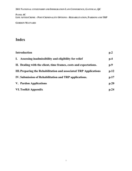 Introduction P.2 I. Assessing Inadmissibility and Eligibility For