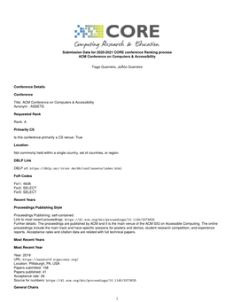 Submission Data for 2020-2021 CORE Conference Ranking Process ACM Conference on Computers & Accessibility Tiago Guerreiro, J