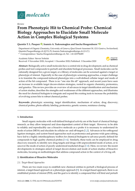 From Phenotypic Hit to Chemical Probe: Chemical Biology Approaches to Elucidate Small Molecule Action in Complex Biological Systems