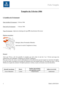 Fiche Tempête Tempête Du 3 Février 1904