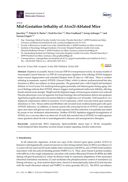 Mid-Gestation Lethality of Atxn2l-Ablated Mice