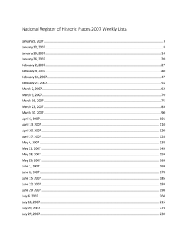 National Register of Historic Places 2007 Weekly Lists