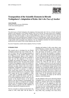 Transposition of the Scientific Elements in Hiroshi Teshigahara's