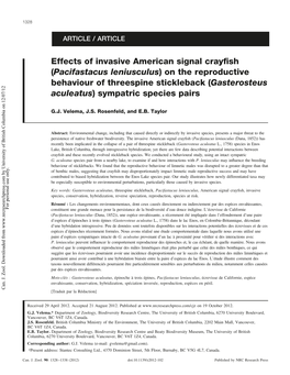 Effects of Invasive American Signal Crayfish (Pacifastacus Leniusculus)