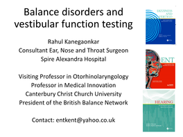 Balance Disorders and Vestibular Function Testing