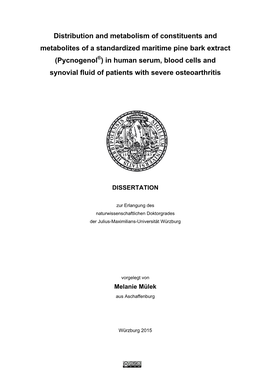 Distribution and Metabolism of Constituents and Metabolites of a Standardized Maritime Pine Bark Extract (Pycnogenol®) in Human