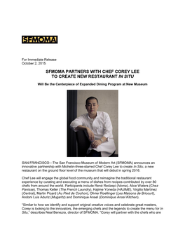 Sfmoma Partners with Chef Corey Lee to Create New Restaurant in Situ