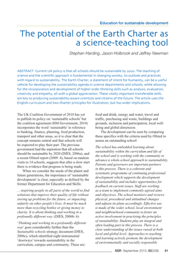 The Potential of the Earth Charter As a Science-Teaching Tool Stephan Harding, Jason Holbrook and Jeffrey Newman