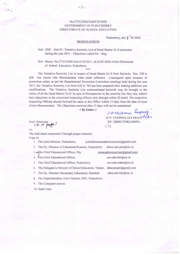 Dse/Esntv/D2020 GOVERNMENT of PUDUCHERRY DIRECTORATE of SCHOOL EDUCATION