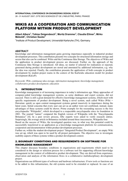 Wikis As a Cooperation and Communication Platform Within Product Development
