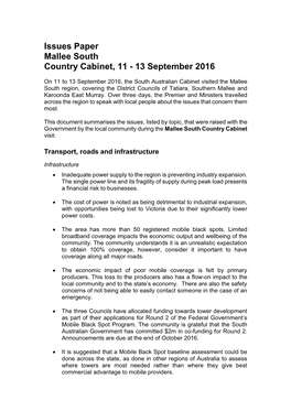 Issues Paper Mallee South Country Cabinet, 11 - 13 September 2016