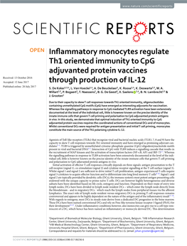 Inflammatory Monocytes Regulate Th1 Oriented Immunity to Cpg