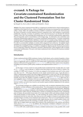 A Package for Covariate-Constrained Randomization and the Clustered Permutation Test for Cluster Randomized Trials by Hengshi Yu, Fan Li, John A