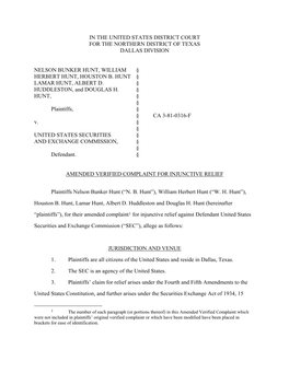 In the United States District Court for the Northern District of Texas Dallas Division Nelson Bunker Hunt, William § Herbert Hu