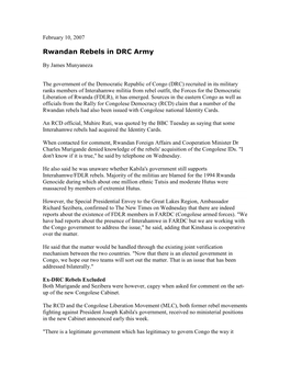 Rwandan Rebels in DRC Army