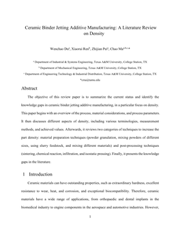 Ceramic Binder Jetting Additive Manufacturing: a Literature Review on Density