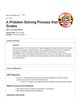 A Problem Solving Process That Scales Unit 1