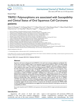 TRIM21 Polymorphisms Are Associated with Susceptibility And