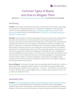 Common Types of Biases and How to Mitigate Them Appendix to “Unconscious Biases Impacting Your Business” by Omar Khan, Senior Manager