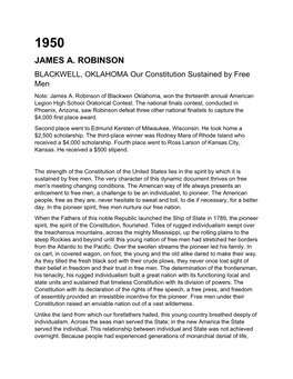 JAMES A. ROBINSON BLACKWELL, OKLAHOMA Our Constitution Sustained by Free Men Note: James A