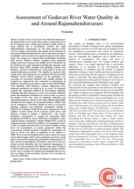 Assessment of Godavari River Water Quality in and Around Rajamahendravaram