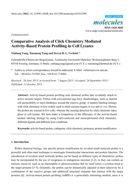 Comparative Analysis of Click Chemistry Mediated Activity-Based Protein Profiling in Cell Lysates