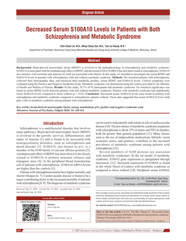 Decreased Serum S100A10 Levels in Patients with Both Schizophrenia and Metabolic Syndrome