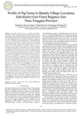 Profile of Pig Farms in Bantala Village Lewolema Sub-District East Flores Regency East Nusa Tenggara Province