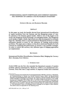 International Equity Portfolios and Currency Hedging: the Viewpoint of German and Hungarian Investors*