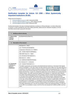 Notification by De Nederlandsche Bank (Netherlands) on Five Other Systemically Important Institutions (O-Siis)