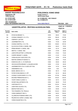 Veleprodajni Cjenik : Poslovnica: Ivanic Grad 01 / 14