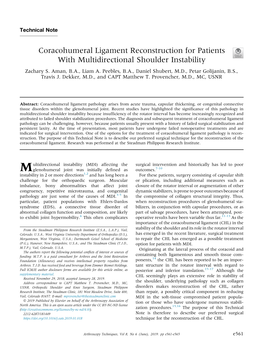 Coracohumeral Ligament Reconstruction for Patients with Multidirectional Shoulder Instability Zachary S