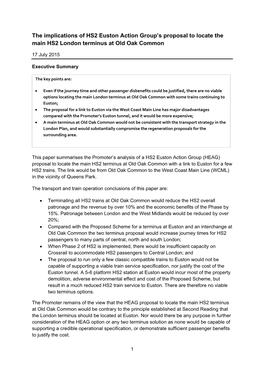 The Implications of HS2 Euston Action Group's Proposal to Locate the Main