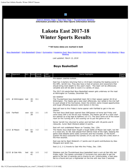 Lakota East Athletic Results- Winter 2006-07 Season