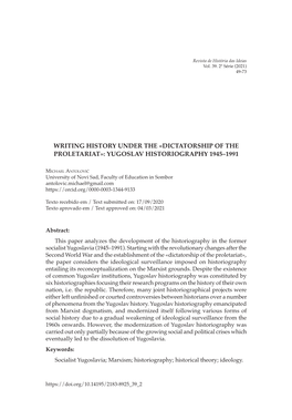 Writing History Under the «Dictatorship of the Proletariat»: Yugoslav Historiography 1945–1991