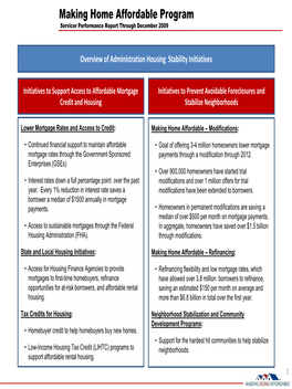 Making Home Affordable Program Servicer Performance Report Through December 2009