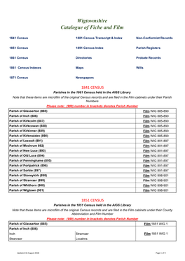 Catalogue of Wigtownshire, Scotland Fiche and Film