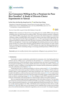 Are Consumers Willing to Pay a Premium for Pure Rice Noodles? a Study of Discrete Choice Experiments in Taiwan