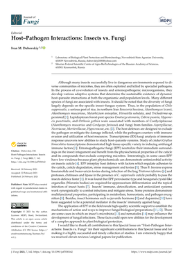 Host–Pathogen Interactions: Insects Vs. Fungi