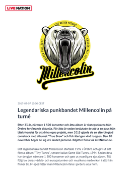 Legendariska Punkbandet Millencolin På Turné