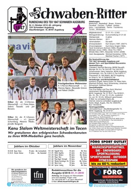Kanu Slalom Weltmeisterschaft Im Tacen Anzeigen: Karl-Veit Walch, Im Gries 6,86179 Augsburg, Wir Gratulieren Den Erfolgreichen Schwabenkanuten Tel