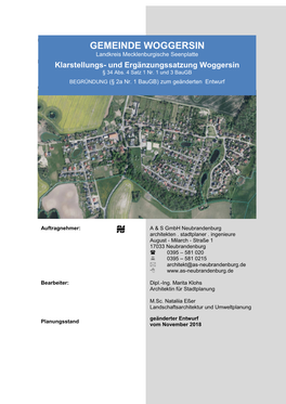 GEMEINDE WOGGERSIN Landkreis Mecklenburgische Seenplatte RSTADT Klarstellungs- Und Ergänzungssatzung Woggersin § 34 Abs